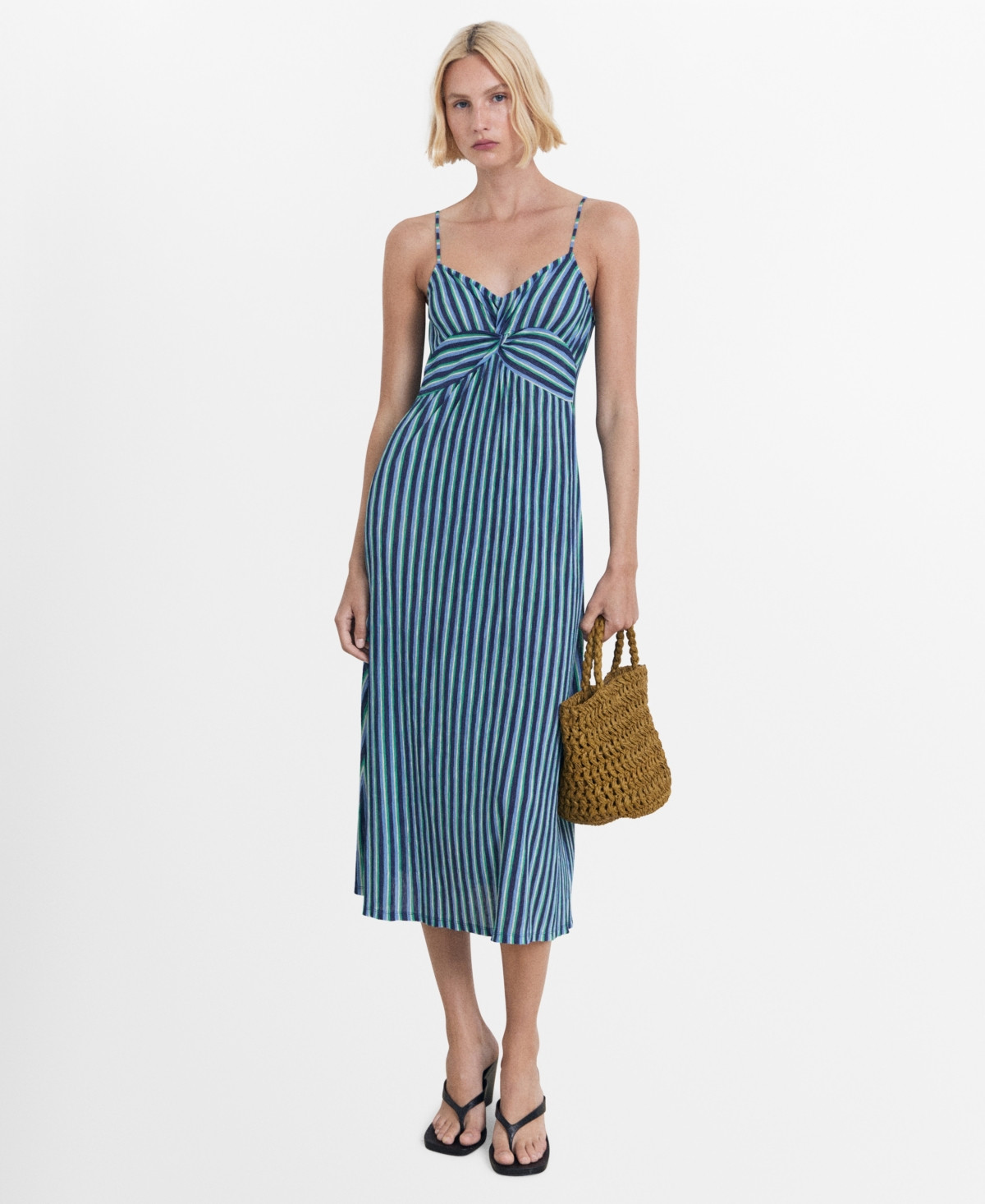 Mango Women's Striped Gathered Dress - Blue | Macy's