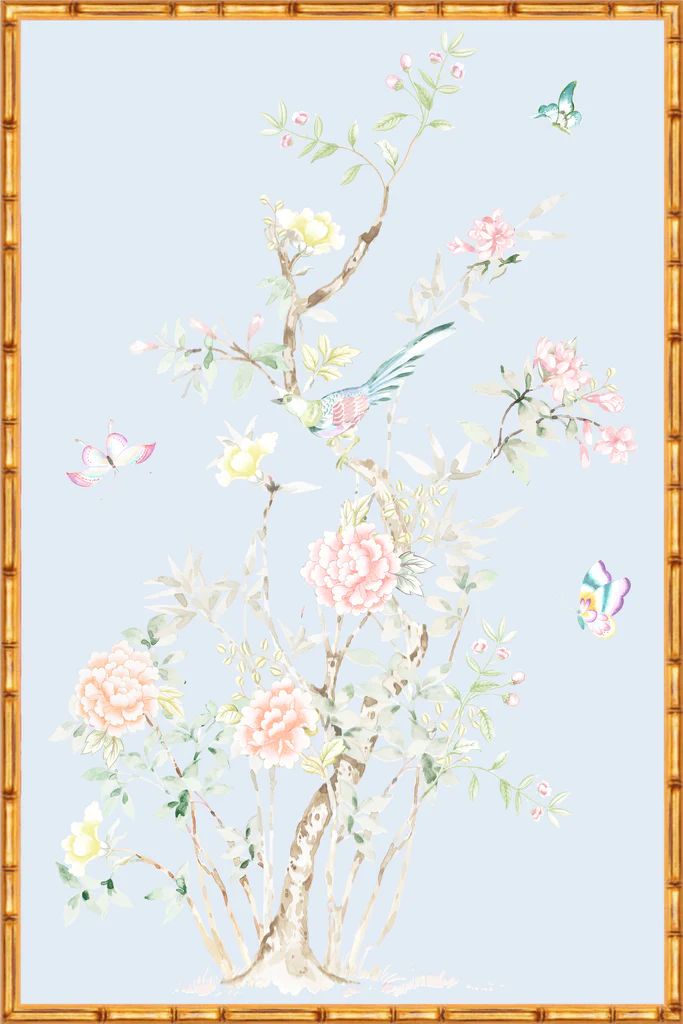 "Chinoiserie Garden 2" Framed Panel in "Sky" by Lo Home X Tashi Tsering | Lo Home by Lauren Haskell Designs