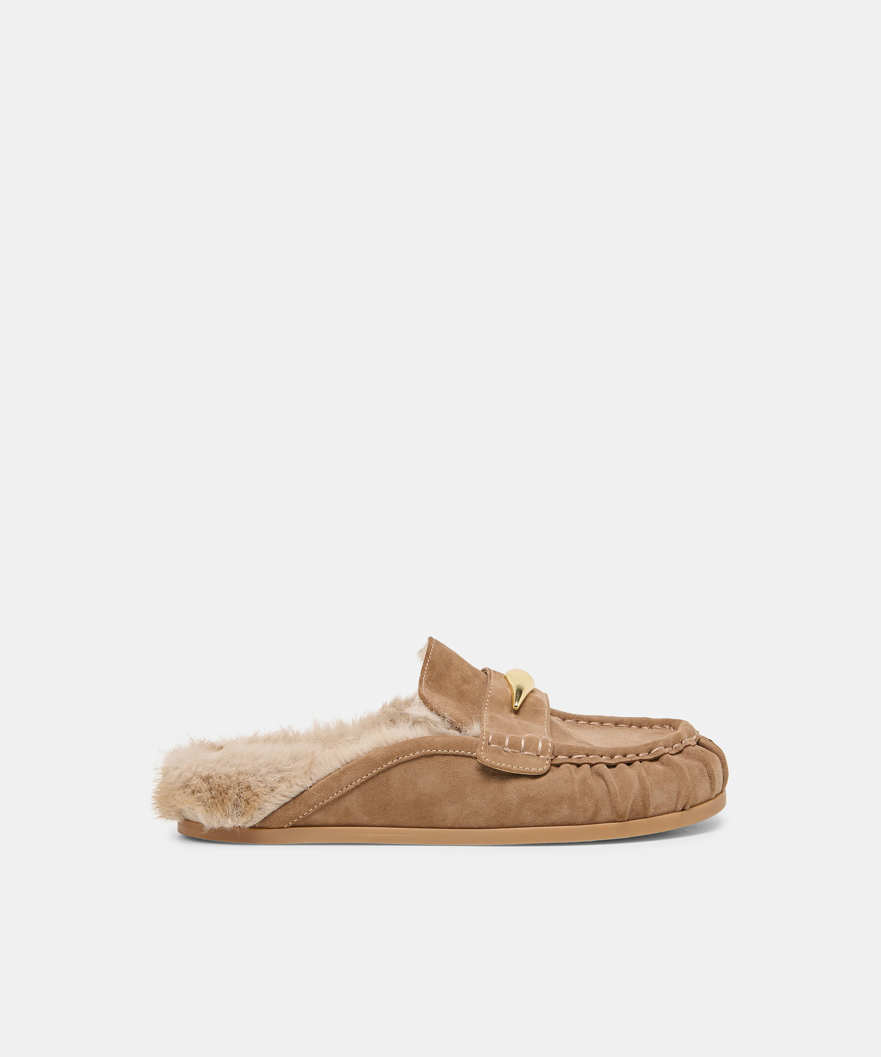 Jodero Plush Flats Mushroom Suede | DolceVita.com