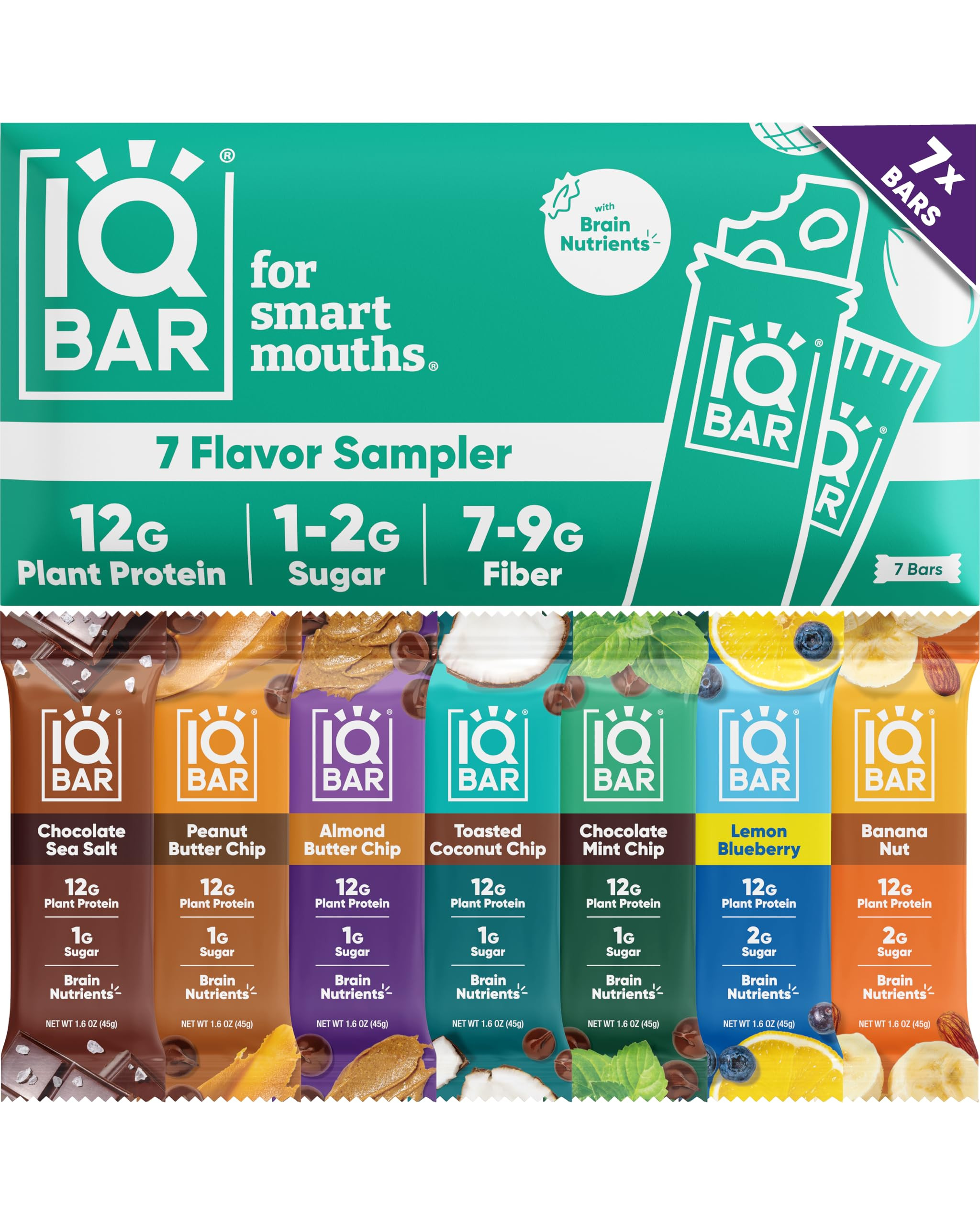 IQBAR Clean Plant Protein Bars - Bar Sampler - 7 Count - Keto, Vegan, High Fiber, Gluten and Dair... | Amazon (US)