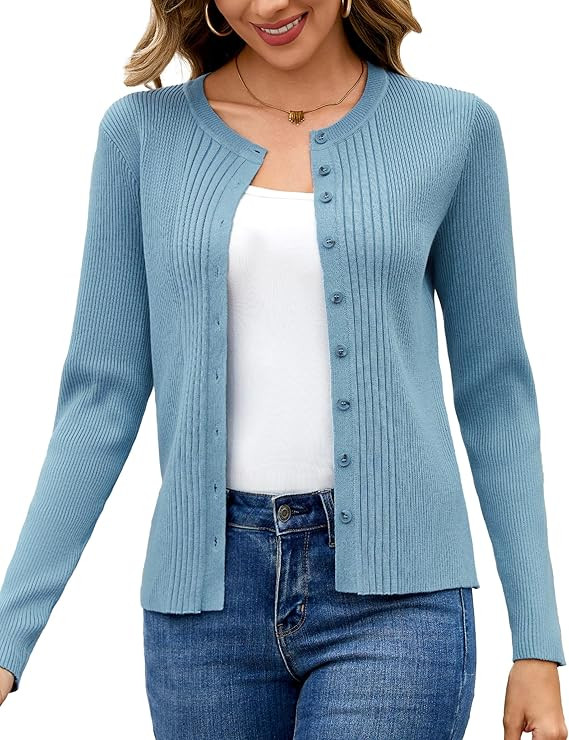 Totatuit Womens Button Down Cardigan Long Sleeve Casual Crewneck Knit Cardigans Sweater Tops | Amazon (US)