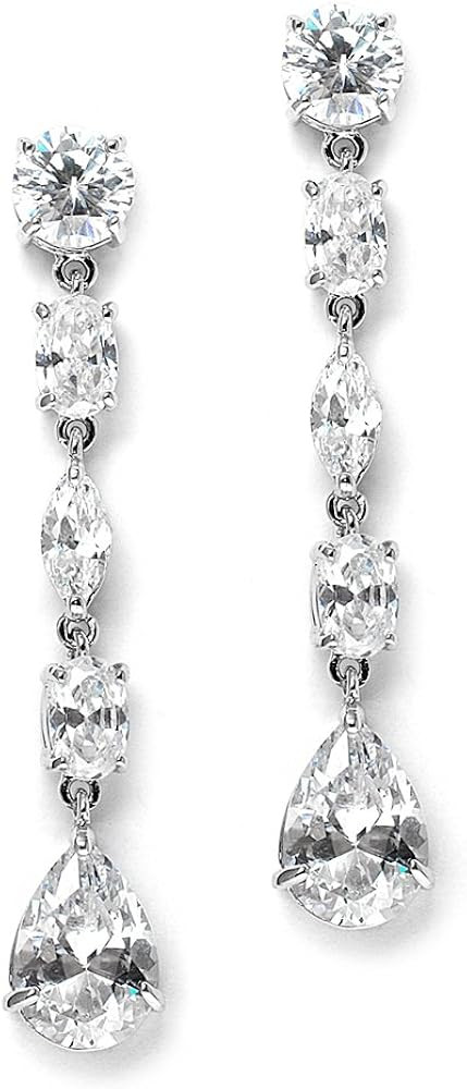 Mariell Cubic Zirconia Crystal Dangle Bridal Earrings, 2 Inches Long, Silver CZ Crystal Jewelry f... | Amazon (US)