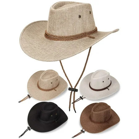 Spencer Cowboy Hat for Adult Men Women Cowgirl Hat with Adjustable Drawstring, Vintage Western Cow Boy Outfit Hat Wide Brim Cap (Beige) | Walmart (US)