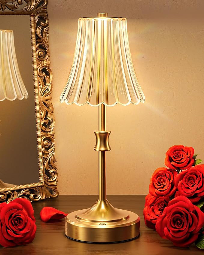 JACKYLED Vintage Cordless Table Lamp, Acrylic Crystal Flower Lamp Shade, 3 Colors Dimmable LED Go... | Amazon (US)
