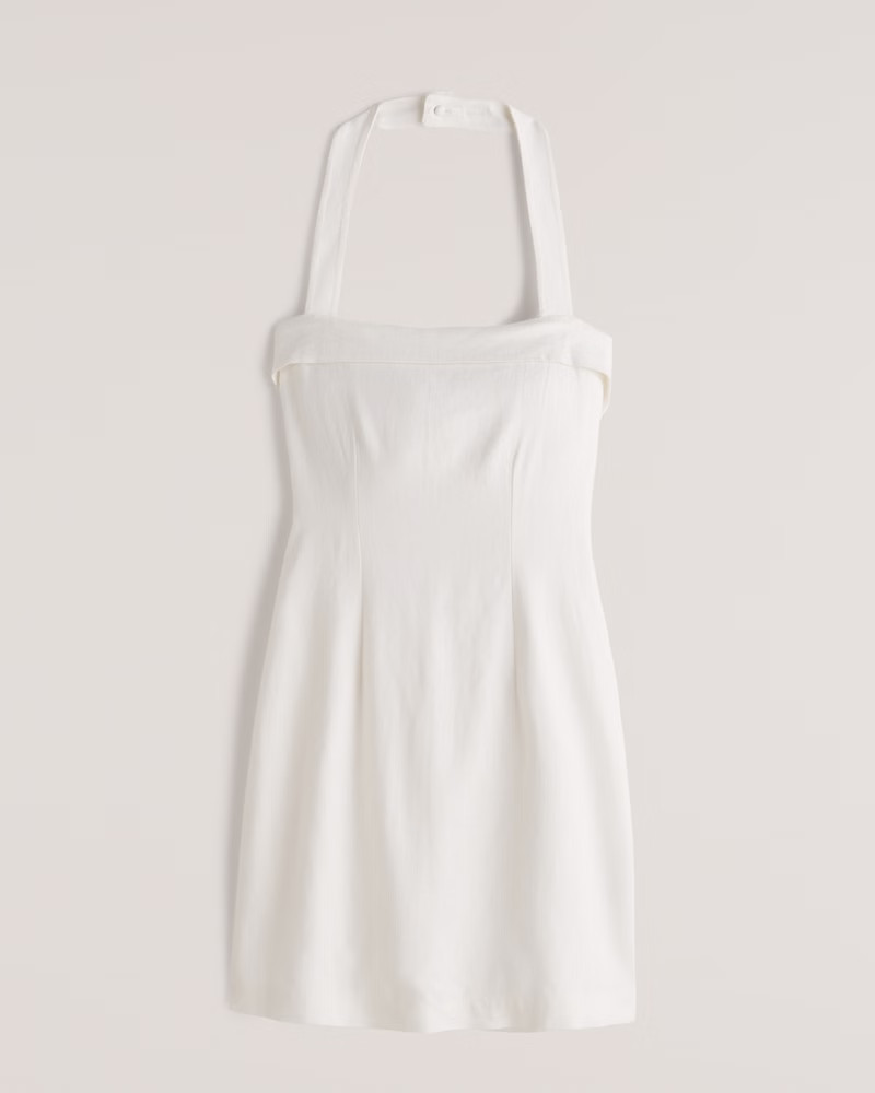 Wide Strap Halter Linen-Blend Mini Dress | Abercrombie & Fitch (US)