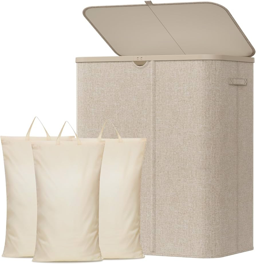 Lifewit 185L Large 3 Section Laundry Hamper with Lid, Plastic Laundry Basket with Bamboo Handles ... | Amazon (US)