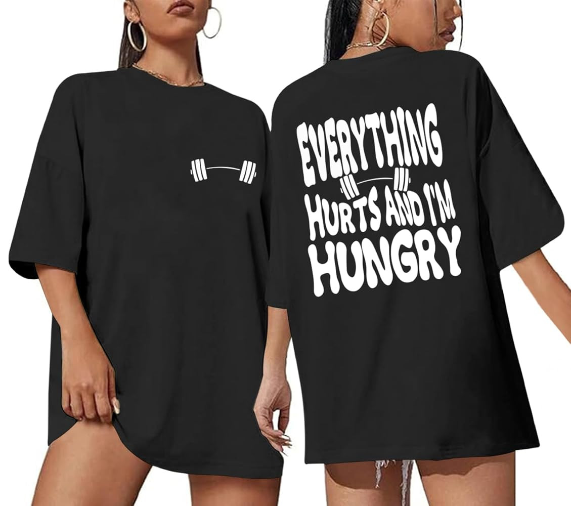 Funny Workout Gym Shirts Women Oversized Weightlifting Graphic Tshirt Everything Hurts and I'm Hu... | Amazon (US)