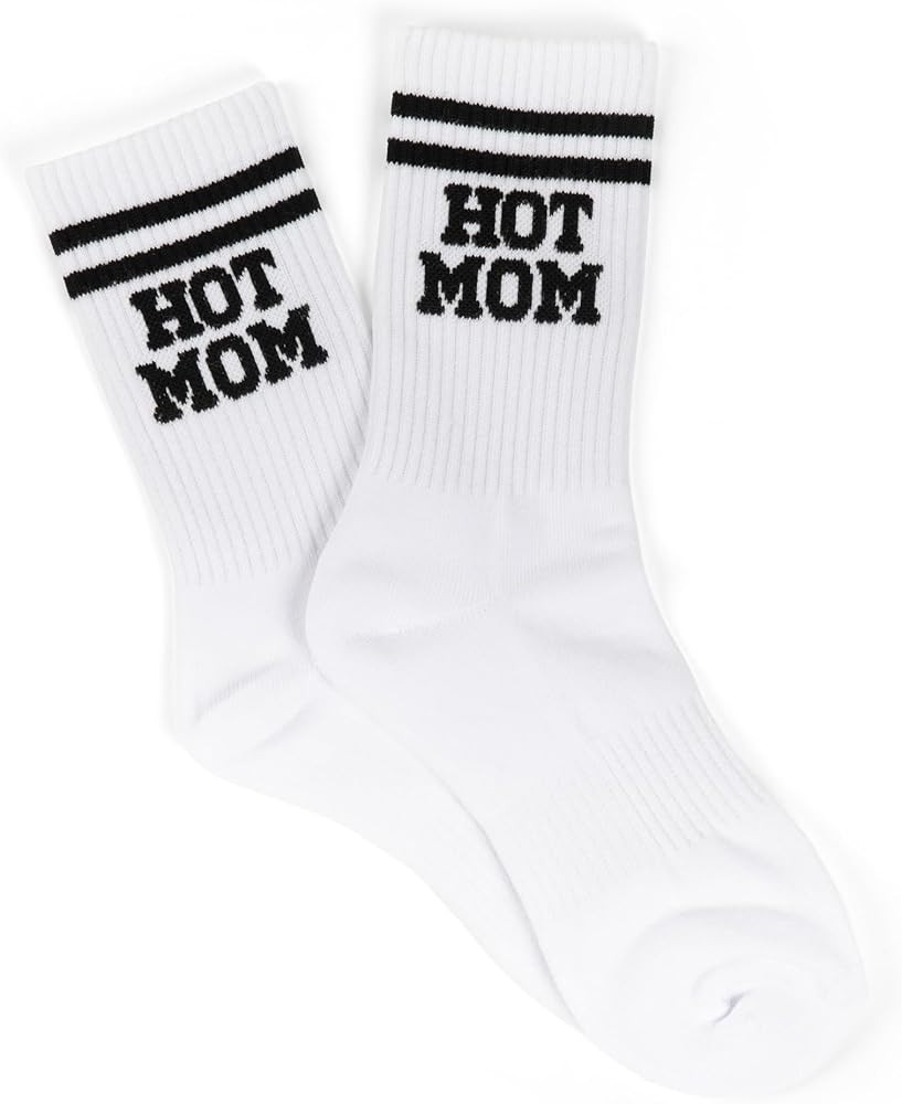 Hot Mom Socks – Funny Cool Mom Crew Socks for Women Size 6-10, Cotton Blend, Retro Striped Athl... | Amazon (US)