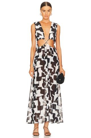 MILLY Cabana Modern Geometric Cutout Maxi Dress in Black & Ecru from Revolve.com | Revolve Clothing (Global)