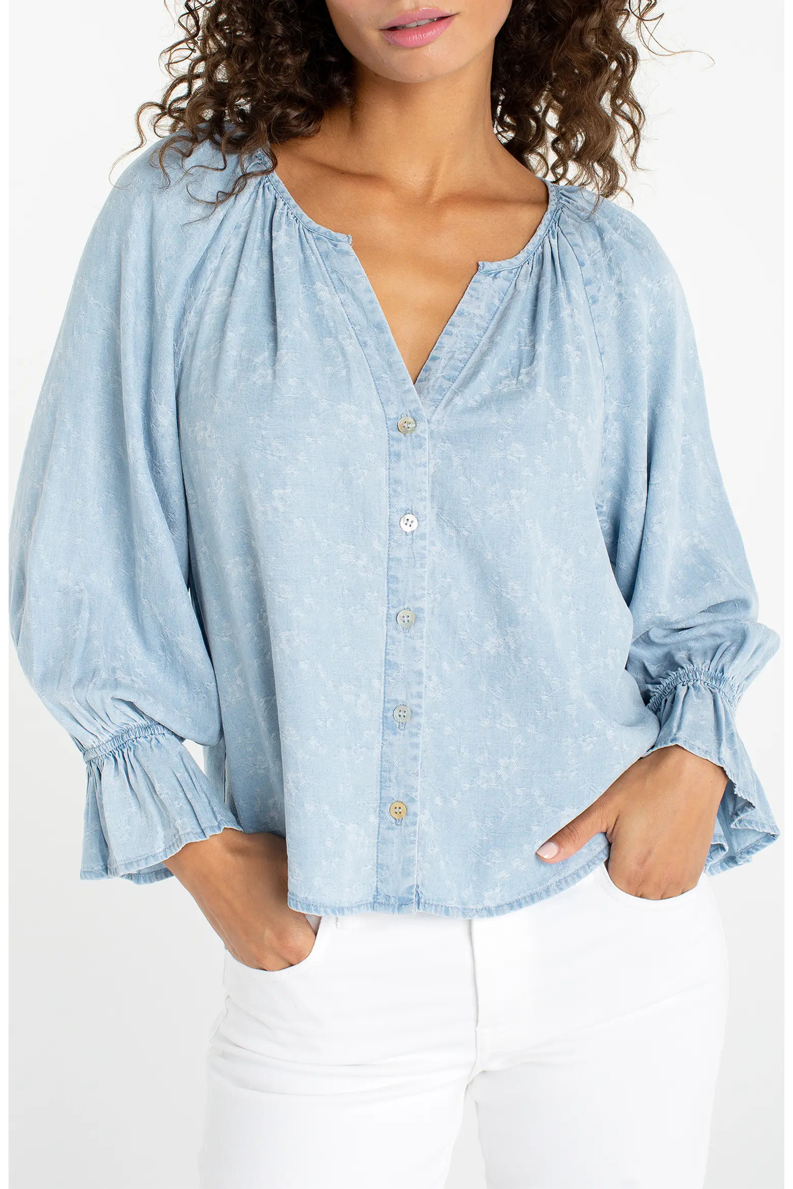 Shirred Chambray Button-up Top (Women) | Nordstrom | Nordstrom