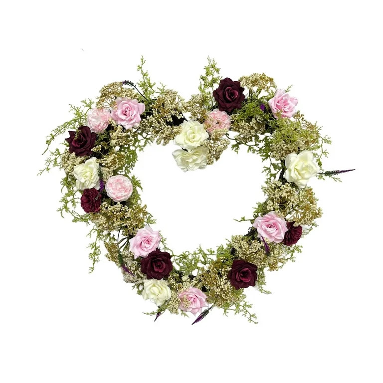 Rose and Baby's Breath Valentine's Day Heart Wreath, Multicolor, 22", by My Texas House | Walmart (US)