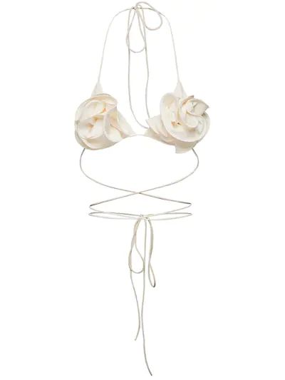 Magda Butrym - 3d flower triangle tech bikini top - Cream | Luisaviaroma | Luisaviaroma