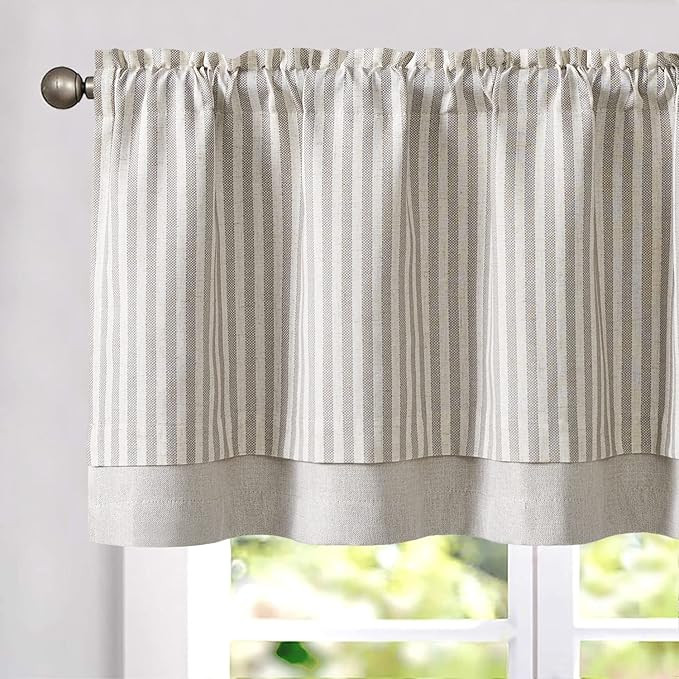 jinchan Linen Valance Curtain Striped Valance for Windows 18 Inch Blackout Kitchen Curtain Farmho... | Amazon (US)