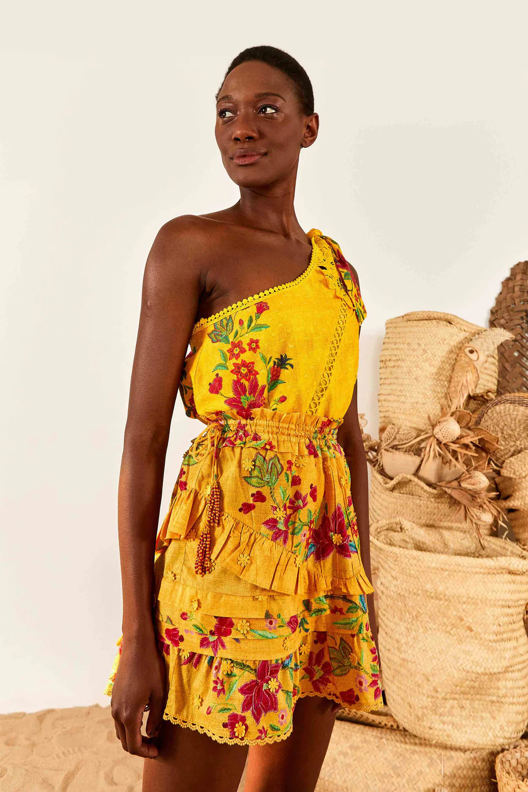 Yellow Flower Dream Layered Mini Skirt | FarmRio (US)