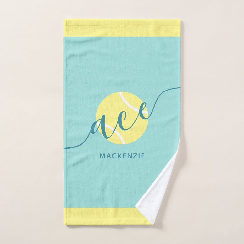Personalized Tennis Sport Teal Hand Towel | Zazzle