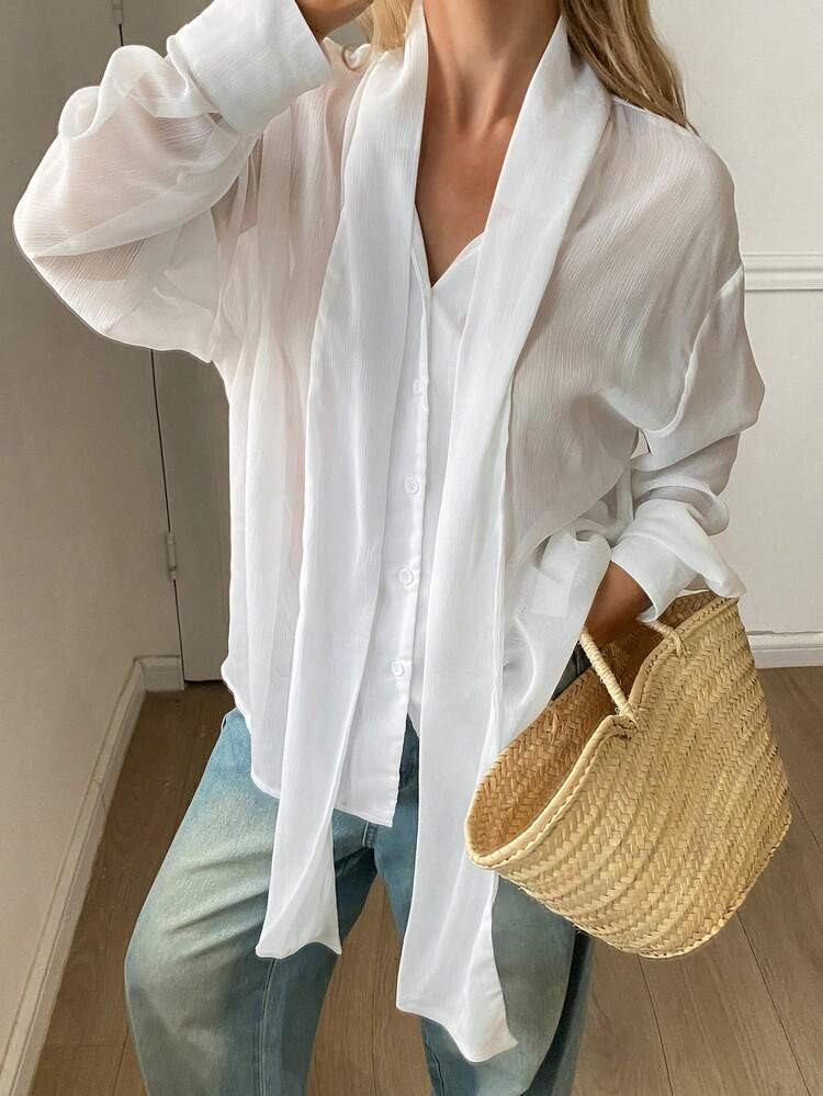 Womans loose long sleeve chiffon casual blouse  | SHEIN