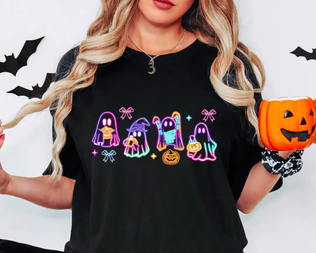 Coquette Neon Color Halloween Shirt,halloween Ghost Shirt,halloween Ghost Neon Shirt,halloween Pa... | Etsy (US)