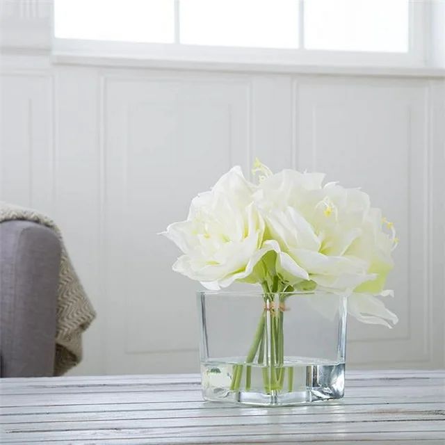 Pure Garden Lily Floral Arrangement with Glass Vase - Cream | Walmart (US)