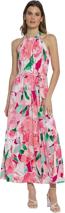 Maggy London Versatile Halter Maxi Waist Tie Detail | Summer Dresses for Women, Raspberry Rose/Fl... | Amazon (US)
