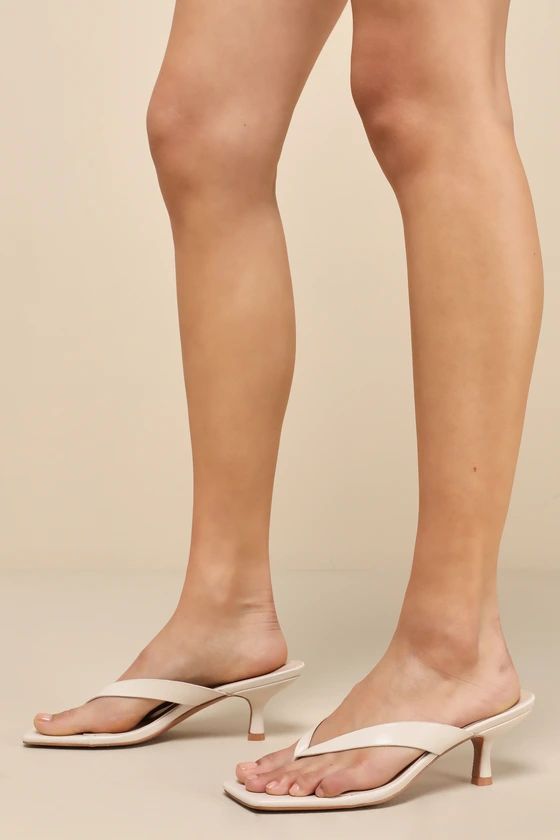 Wistery Ecru Kitten Heel Thong Sandals | Lulus