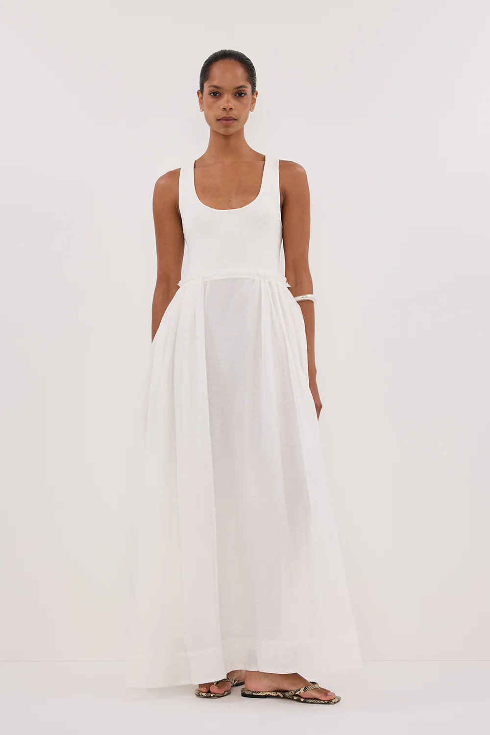 APRIL WHITE KNIT/RAMIE MIDI DRESS | DISSH