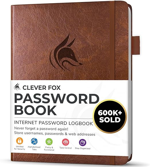 Clever Fox Password Book with alphabetical tabs. Internet Address Organizer Logbook. Small Pocket... | Amazon (US)
