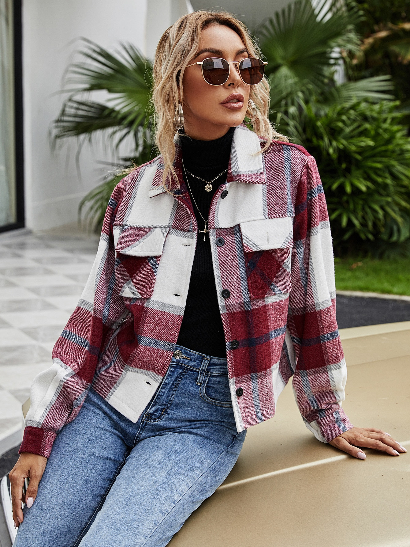 Flap Pocket Plaid Jacket | SHEIN