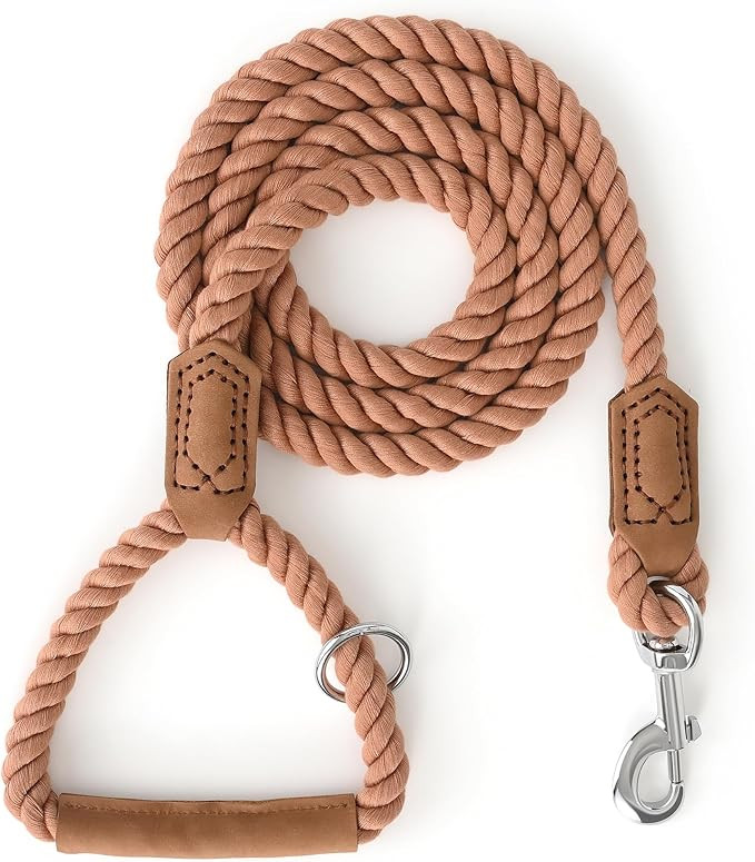 Mile High Life Dog Leash, Braided Cotton Rope Leashes with Leather Handle - Heavy Duty Metal Clas... | Amazon (US)