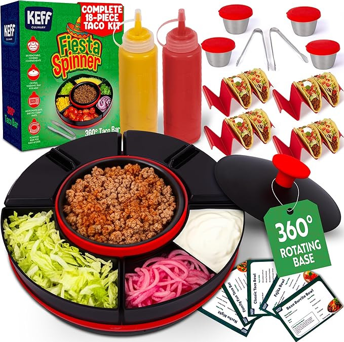 KEFF Taco Tuesday Kit - Toppings Warmer Lazy Susan Serving Dish w/ 6 Compartments, 4 Taco Holder,... | Amazon (US)