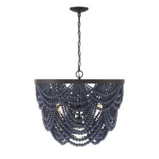 24 in. W x 20 in. H 5-Light Oil Rubbed Bronze Chandelier with Navy Wood Beads | The Home Depot