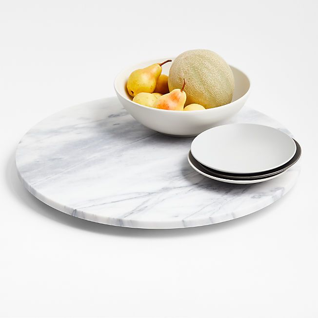 French Kitchen 24" White Marble Lazy Susan + Reviews | Crate & Barrel | Crate & Barrel