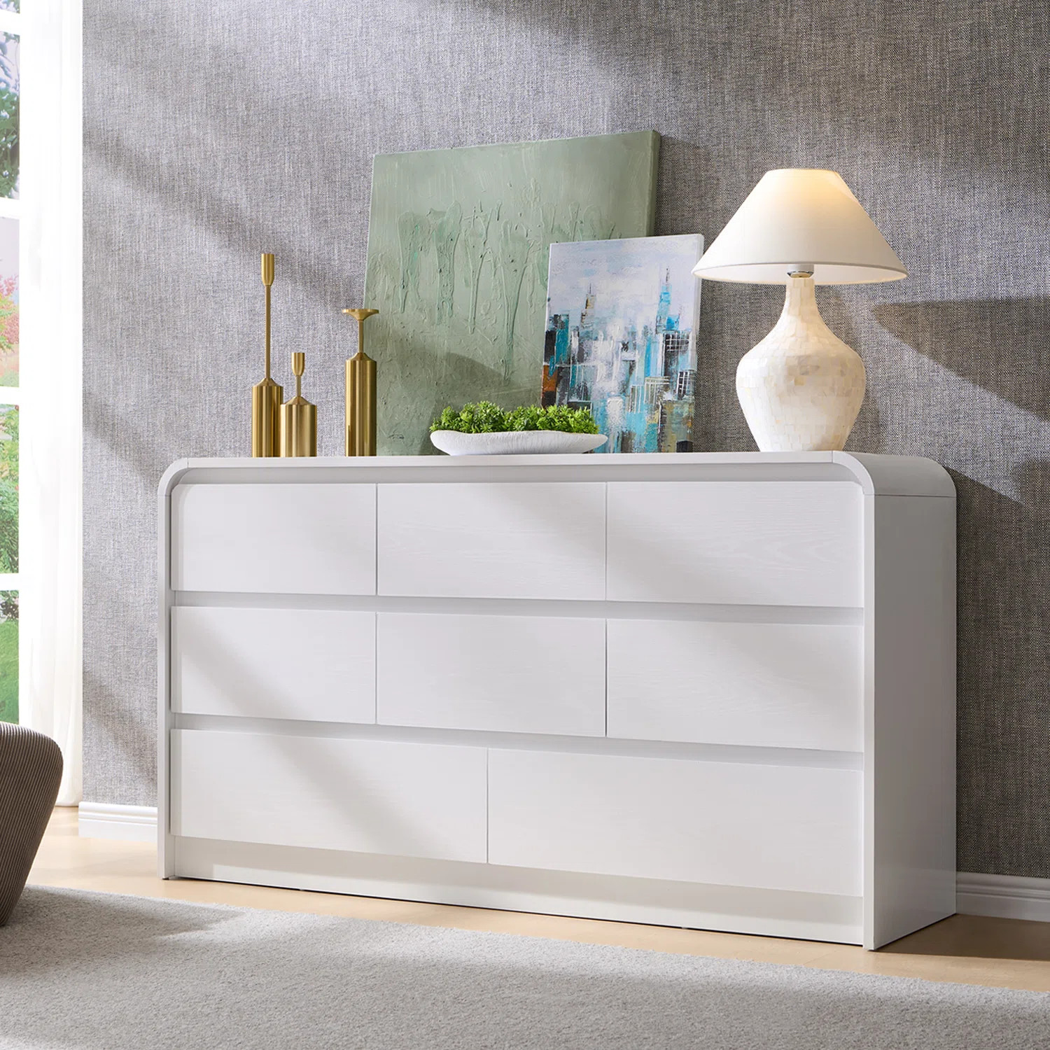 Maud Modern 8 Drawers Dresser for Bedroom, 55" Wide Dressers & Chest of Drawers w/Curved Profile ... | Wayfair North America