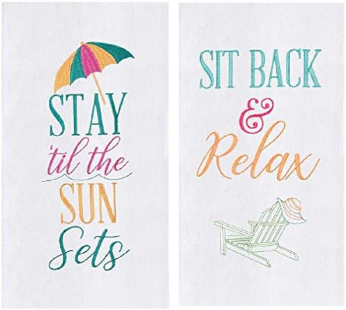 C&F 2 Piece Embroidered Beach Themed Flour Sack Kitchen Towel Set | Amazon (US)