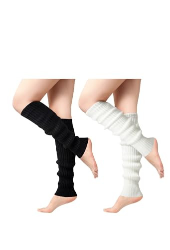 Passionbility 2 Pairs Leg Warmers for Women - Leg Warmers 80s Ribbed Knitted Long Socks for Party Sports | Amazon (US)