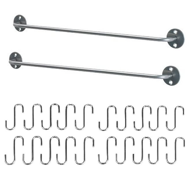 Ikea Steel Kitchen Organizer Set, 2 Rails and 20 Hooks, Silver | Amazon (US)