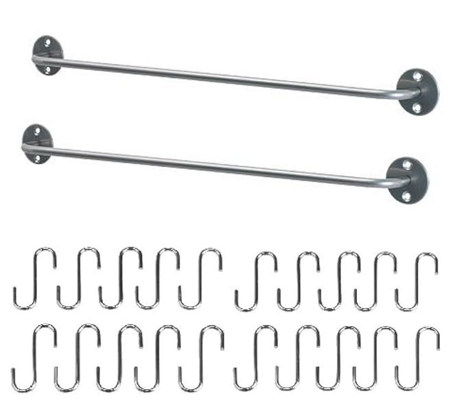 Ikea Steel Kitchen Organizer Set, 2 Rails and 20 Hooks, Silver | Amazon (US)