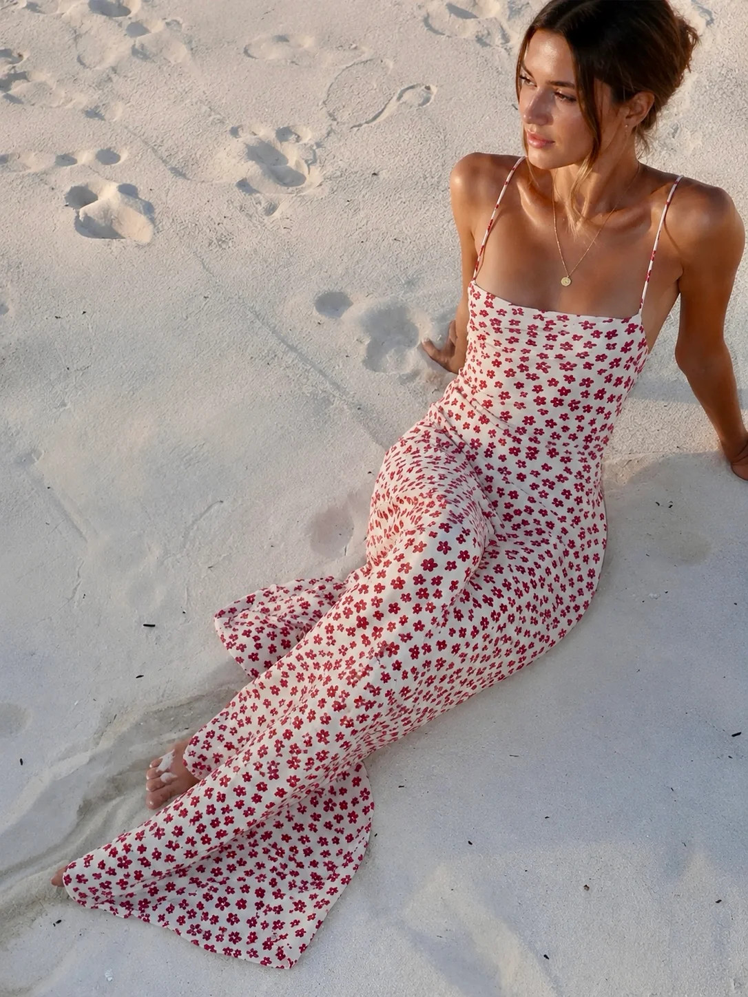 Strappy Floral Print Crisscross Flowy Long Sundress | Commense