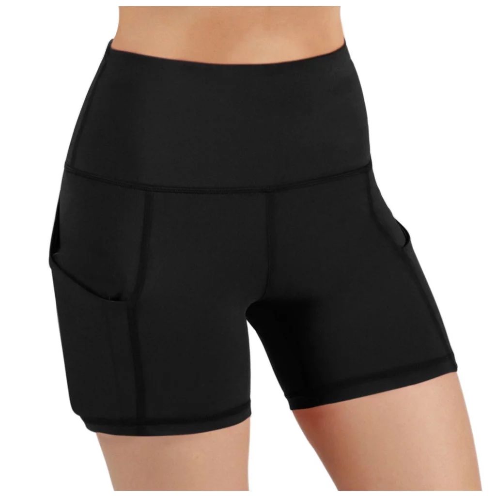 High Waisted Biker Shorts for Women Solid Pocket Hip Stretch Under Fitness Cycling Shorts Black L | Walmart (US)