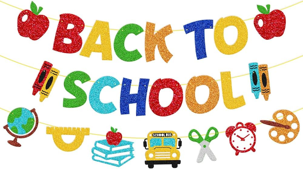 Back to School Banner First Day of School Party Decorations for Children Kids Teacher Celebrating Welcome Back to School Kindergarten Preschool Classroom Party Supplies (Colorful) | Amazon (US)