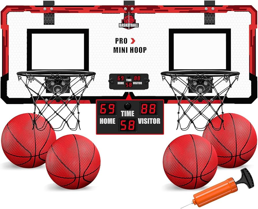 2 Player Basketball Game, Dual Shot Over The Door Mini Basketball Hoop Indoor with Scoreboard, Ba... | Amazon (US)