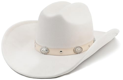 BESOOGII Wide Brim Felt Cowboy Hat for Women Men Western Cowgirl Hats (L, Ivory) | Amazon (US)