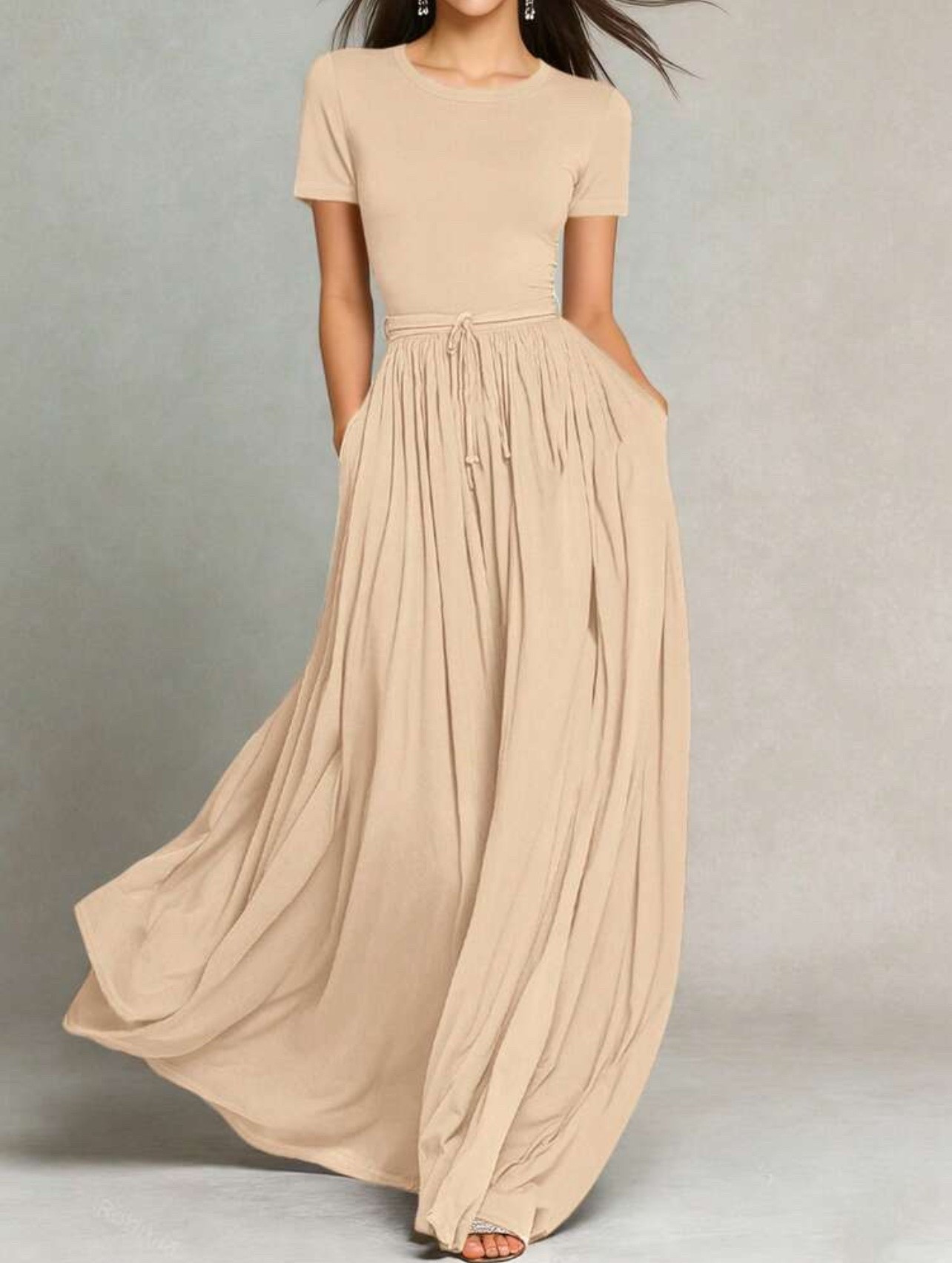 Shein 🔥sophisticated find with 4.49 star reviews. Comes in 5 colors; size: XS (2)-12(XL)
Tie-Waist Maxi Dress, Flowy Slimming Vintage Elegant Commuter Versatile Long Dress Summer