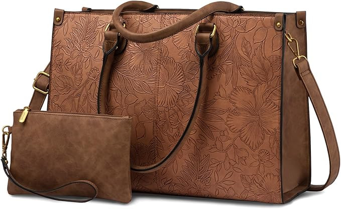 LOVEVOOK Laptop Tote Bag for Women, 15.6 Inch Large Capacity Vintage Leather Work Computer Bag, B... | Amazon (US)