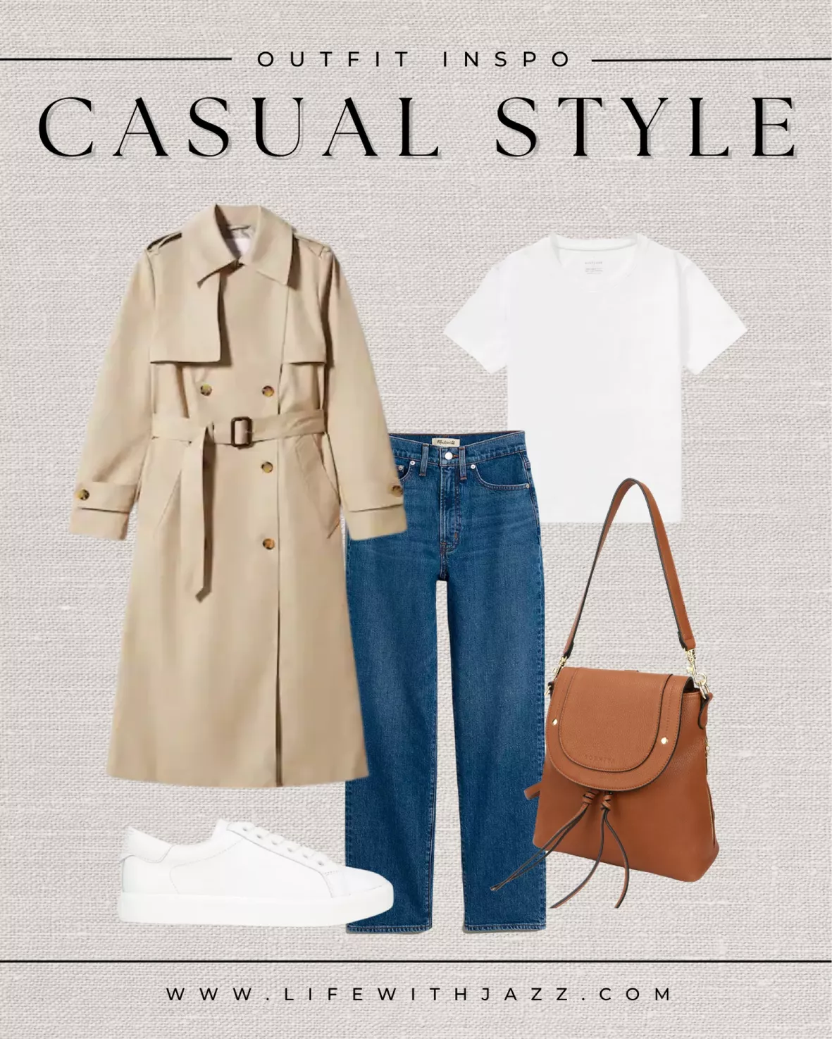 TRENCH COAT and jeans outfit  White tee jeans, Casual fall