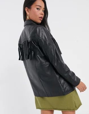 Muubaa western fringed leather jacket in black | ASOS (Global)