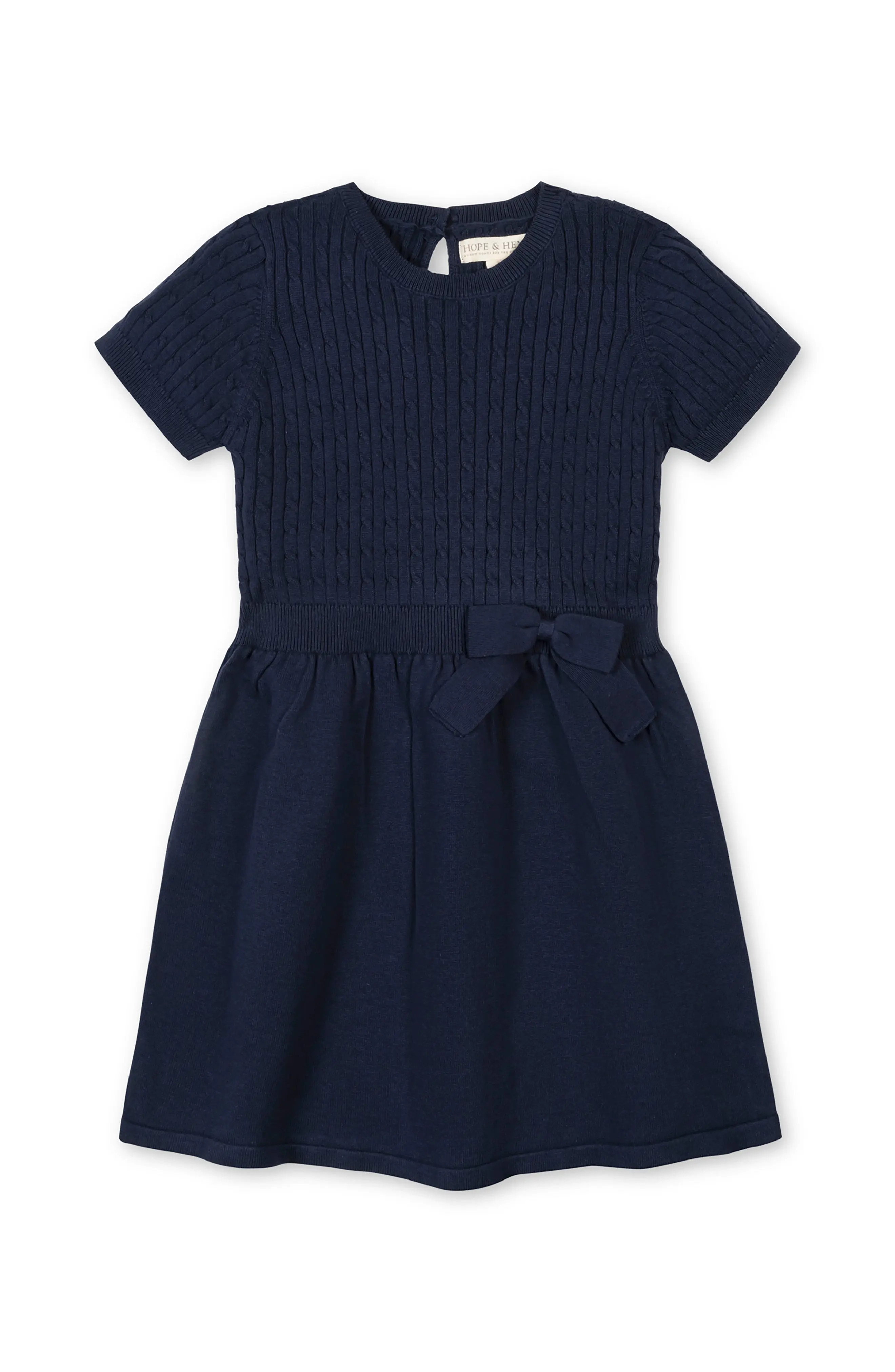 Hope & Henry Kids' Organic Short Sleeve Cable Sweater Dress in Navy Cable at Nordstrom, Size 10 | Nordstrom