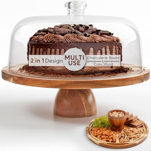 BreezyHome 2-in-1 Acacia Wood Cake Stand with Lid, Cake Stand with Dome Light Weight, Strudy & Well Polished, Cake Plate with Lid for Parties, Weddings, and Everyday Use, Cake Display Stand with Lid | Amazon (US)