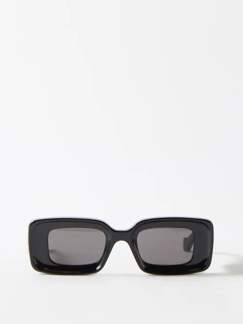 Loewe Eyewear - Rectangular Logo-anagram Acetate Sunglasses - Womens - Black | Matches (US)