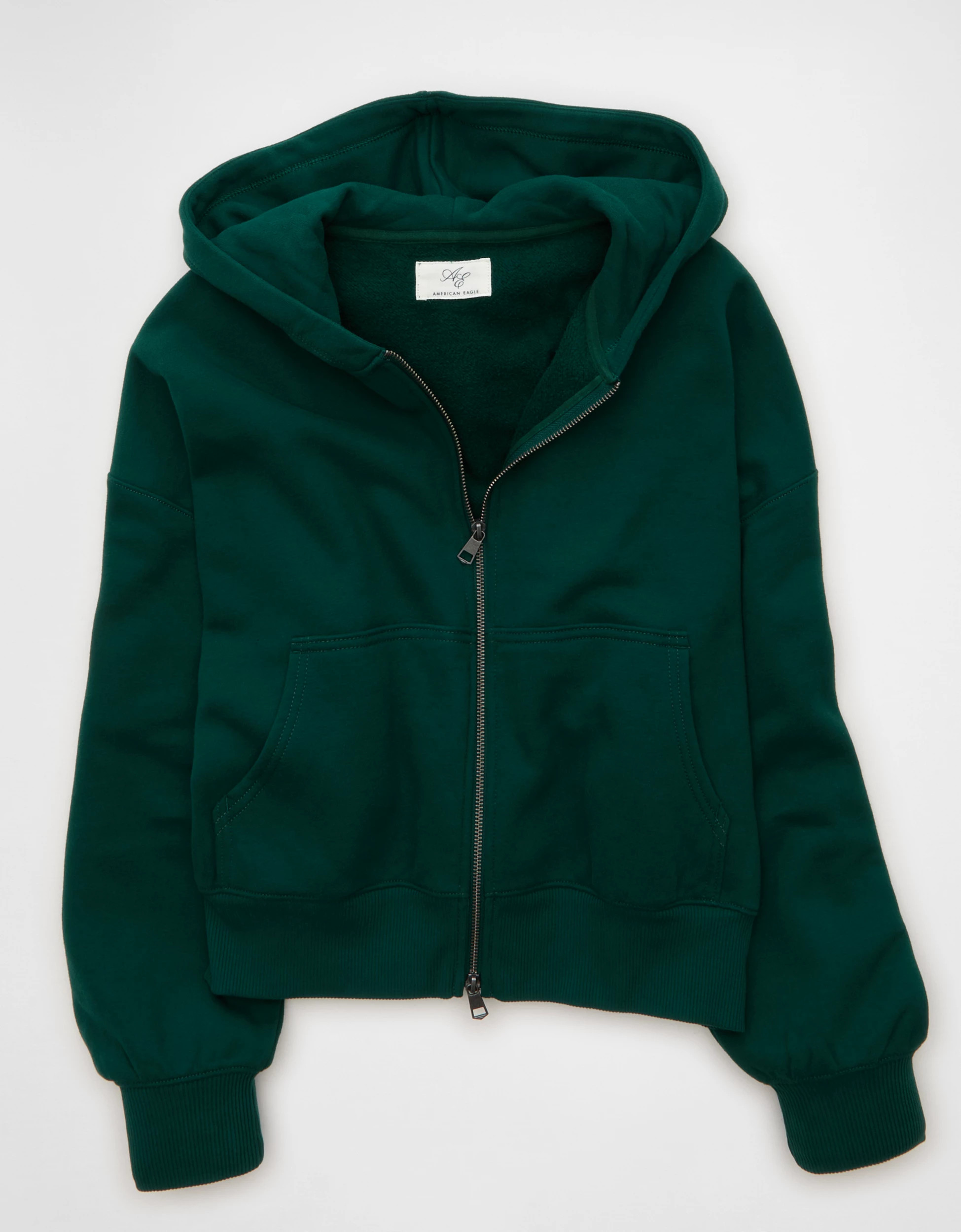 AE Everyday Luxe Balloon-Sleeve Full-Zip Sweatshirt | American Eagle Outfitters (US & CA)