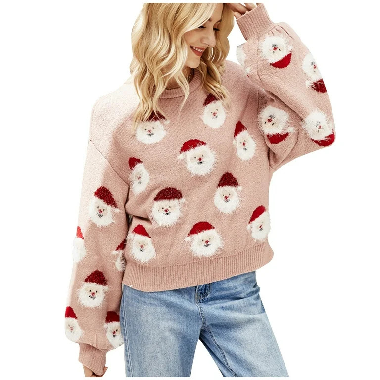 TOYFUNNY Women's Christmas Cute Santa Head Pattern Knit Sweater Soft and Smooth Beautiful Sweater | Walmart (US)